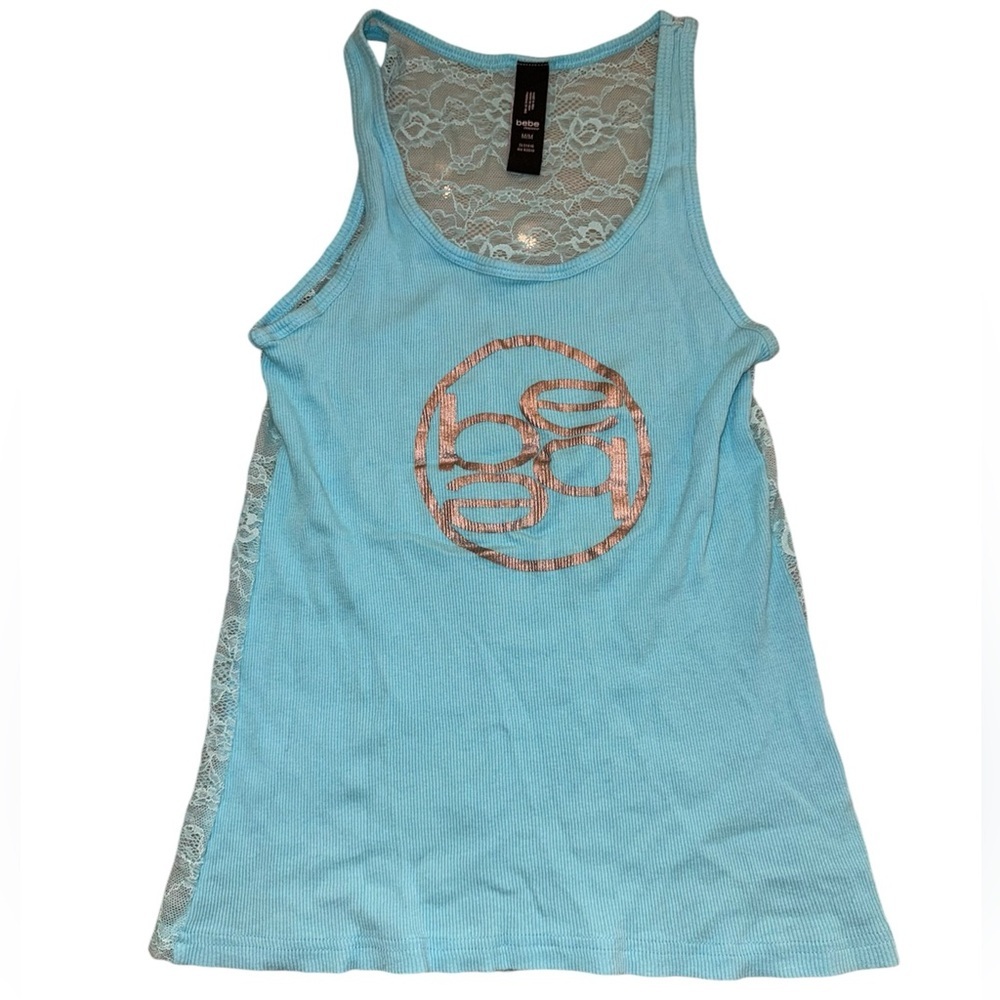 Bebe Y2K Vintage Light Blue Lace Back Tank Top M